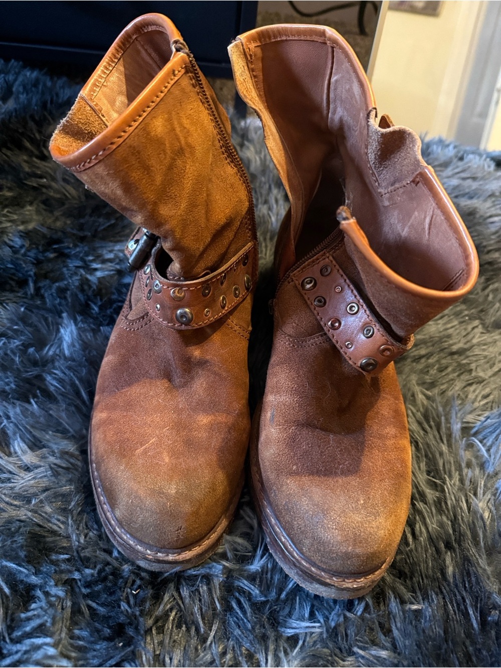 Women’s Brown Suede Ankle Booties with Studded Strap